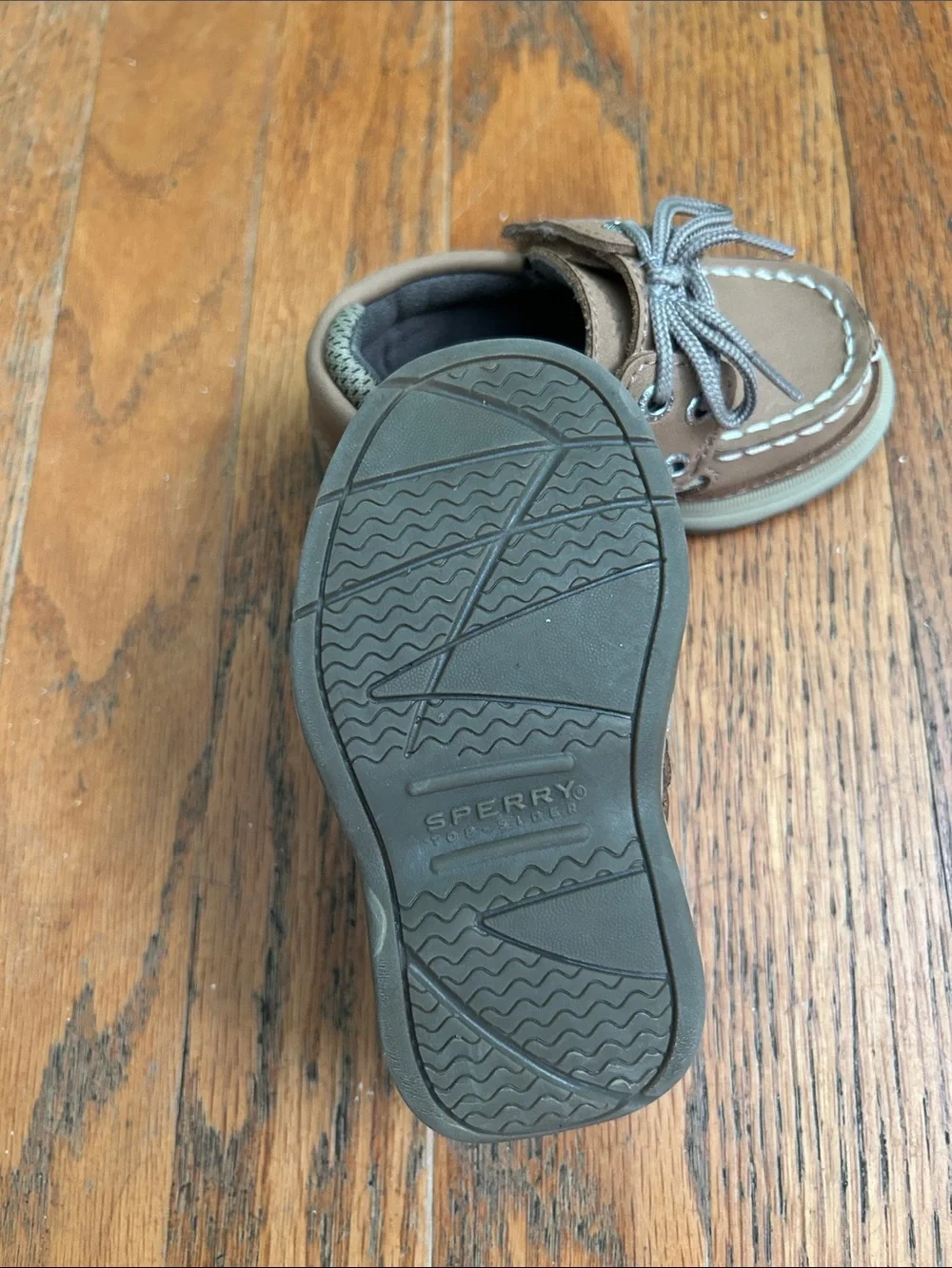 Sperry Kids Brown Moccasin Boat Shoes with Gray Laces